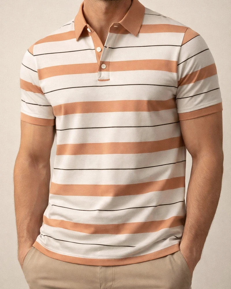 Men's Short-Sleeve Collared 3D-Printed Striped Business-Casual Polo Shirt | JRSEE:208dd21c-ae0b-4934-98aa-6eca186a8e14