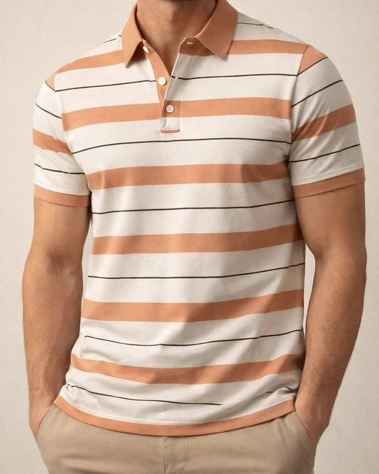 Men's Short-Sleeve Collared 3D-Printed Striped Business-Casual Polo Shirt | JRSEE:208dd21c-ae0b-4934-98aa-6eca186a8e14