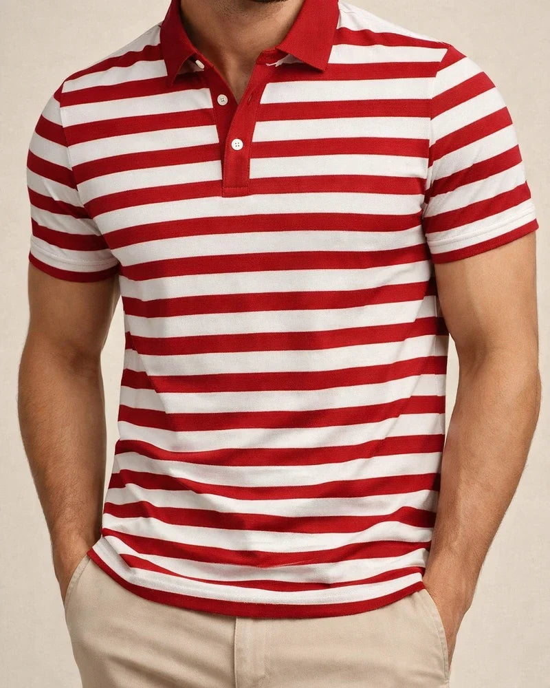 Men's Short-Sleeve Collared 3D-Printed Striped Business-Casual Polo Shirt | JRSEE:3fe3dfd1-f2e7-4852-8b29-5d5771989bb0