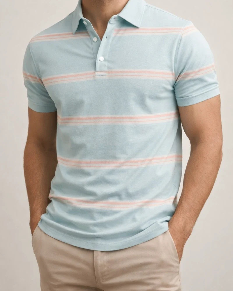 Men's Short-Sleeve Collared 3D-Printed Striped Business-Casual Polo Shirt | JRSEE:77342cfe-4db7-4d4d-bf9f-ce1d9340674f