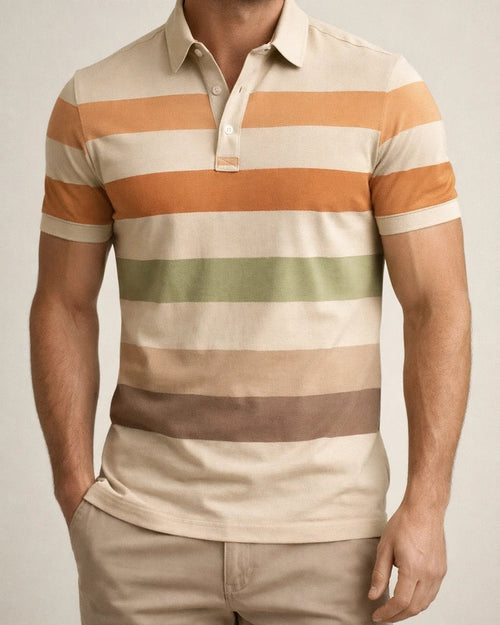 Men's Short-Sleeve Collared 3D-Printed Striped Business-Casual Polo Shirt | JRSEE:b1055629-989b-4c67-a8fa-3051415dd1fd