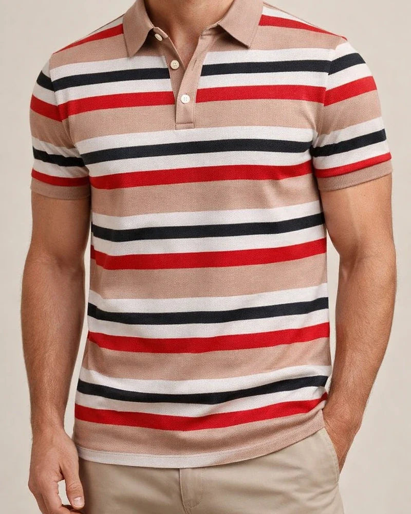 Men's Short-Sleeve Collared 3D-Printed Striped Business-Casual Polo Shirt | JRSEE:1f2fa9f2-210c-400f-b52d-b8c62f1ab28e