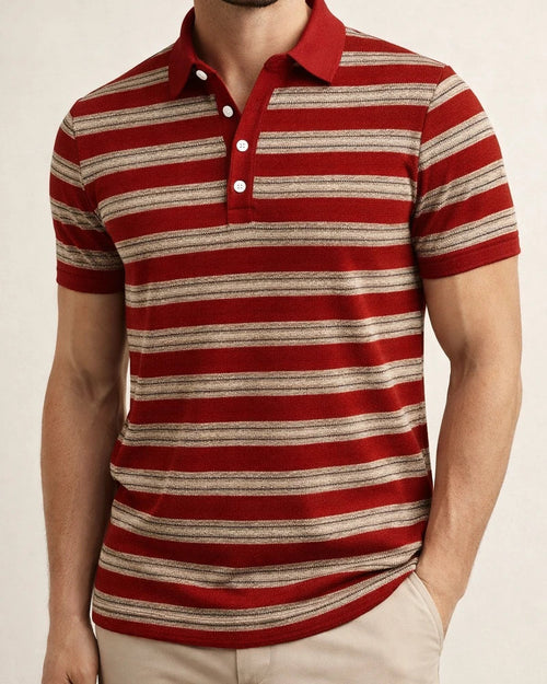 Men's Short-Sleeve Collared 3D-Printed Striped Business-Casual Polo Shirt | JRSEE:1d14ff7b-6c70-4cd8-aaa9-657641cb13f6