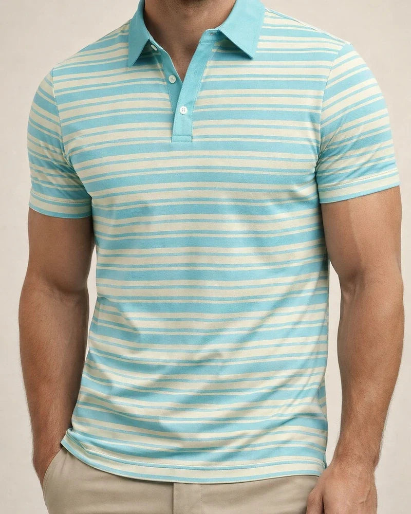 Men's Short-Sleeve Collared 3D-Printed Striped Business-Casual Polo Shirt | JRSEE:f2473cfc-8e0a-471d-b694-06d98671c75b
