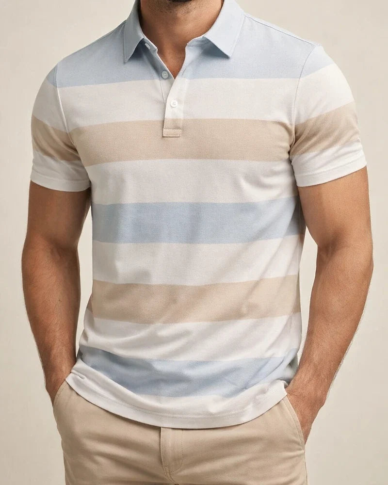 Men's Short-Sleeve Collared 3D-Printed Striped Polo Shirt Business Casual Top | JRSEE:1bf78064-f5c1-44ee-89f2-5eab85330489