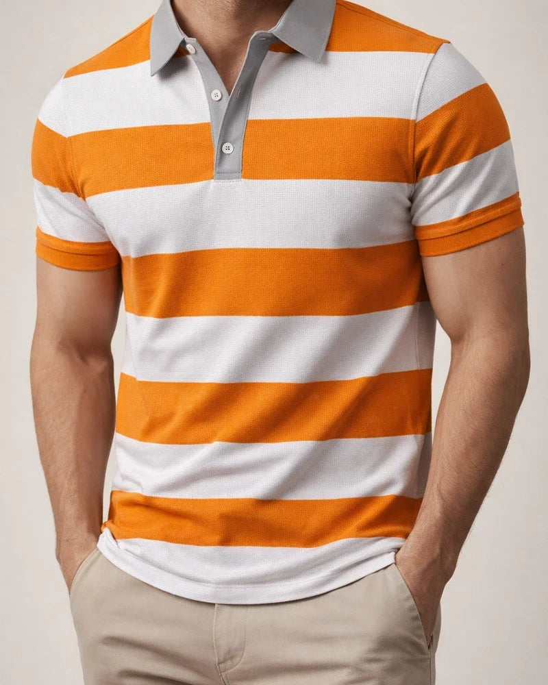 Men's Short-Sleeve Collared 3D-Printed Striped Polo Shirt Business Casual Top | JRSEE:af239fb1-6d10-4aab-b0c4-6fb5aa55dc7e