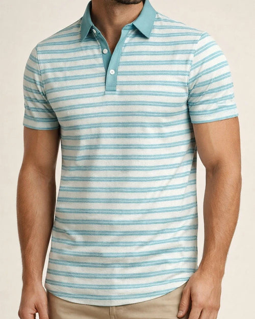 Men's Short-Sleeve Collared 3D-Printed Striped Polo Shirt Business Casual Top | JRSEE:f56792f1-fe78-477b-99eb-29645f7950e0
