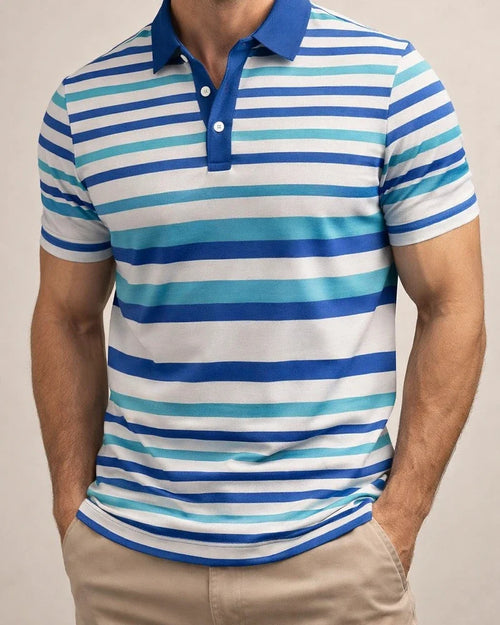 Men's Short-Sleeve Collared 3D-Printed Striped Polo Shirt Business Casual Top | JRSEE:09b40add-e4c0-4476-b9b4-504d908eb819