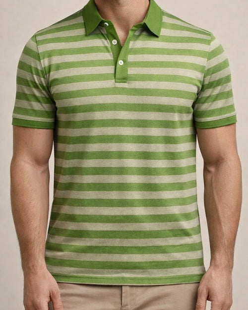 Men's Short-Sleeve Collared 3D-Printed Striped Polo Shirt Business Casual Top | JRSEE:b3685f70-a6ba-43e9-bf41-a076bbdfb791