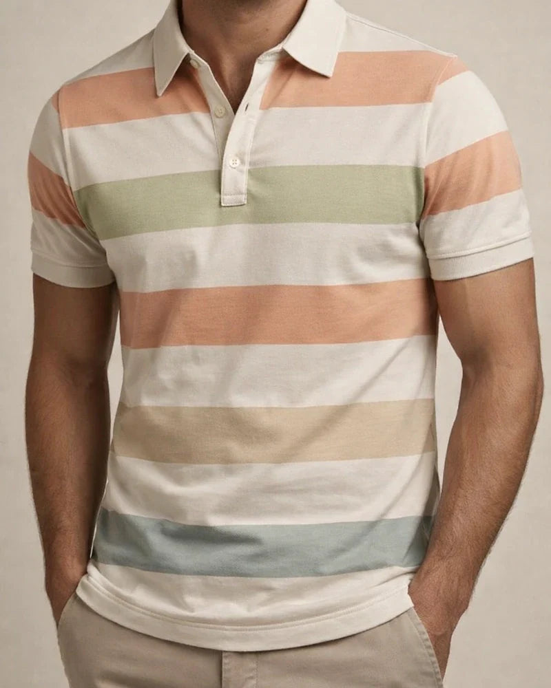 Men's Short-Sleeve Collared 3D-Printed Striped Polo Shirt Business Casual Top | JRSEE:80b0cc69-f0c0-4155-b1ba-b8693b038cab
