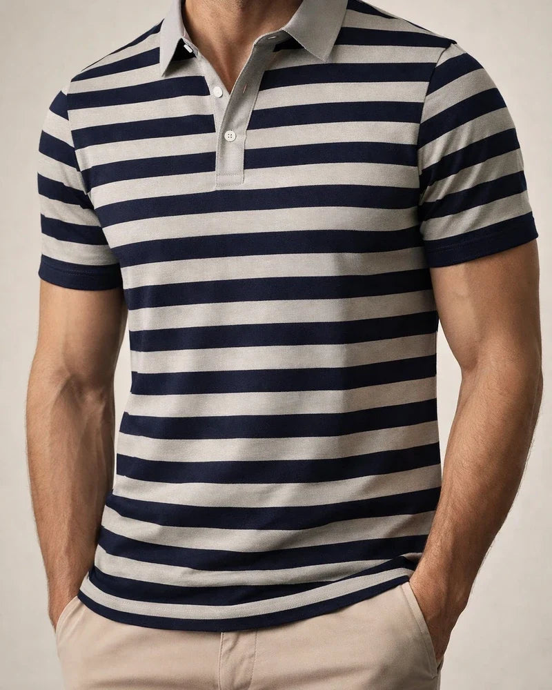 Men's Short-Sleeve Collared 3D-Printed Striped Polo Shirt Business Casual Top | JRSEE:43e29260-88b3-44e5-a65b-0318e1797b2d