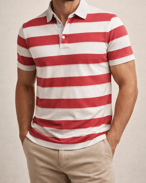 Men's Short-Sleeve Collared 3D-Printed Striped Polo Shirt Business Casual Top | JRSEE:a0d415d4-64cd-41ab-9a7e-2e50aa3fcc93