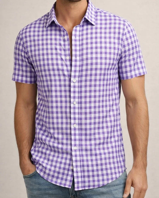Men's Short-Sleeve Shirt Notched Collar Casual Checkered Shirt Printed Short-Sleeve Shirt | JRSEE:69bdb530-6a62-446e-ac24-65a1e4997d5a