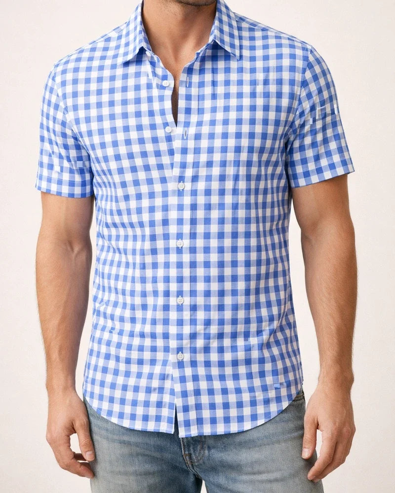 Men's Short-Sleeve Shirt Notched Collar Casual Checkered Shirt Printed Short-Sleeve Shirt | JRSEE:14fad76b-3e65-4aae-8733-67907cf86883