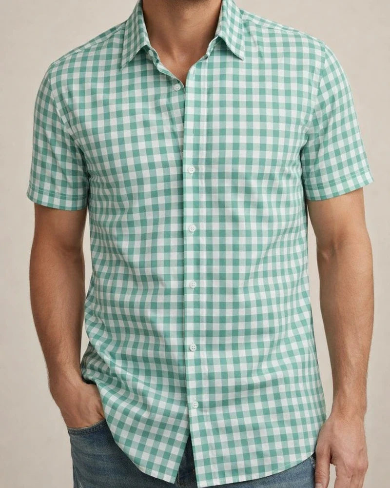 Men's Short-Sleeve Shirt Notched Collar Casual Checkered Shirt Printed Short-Sleeve Shirt | JRSEE:9e716c2f-d401-46df-9a89-e2b8f2800106