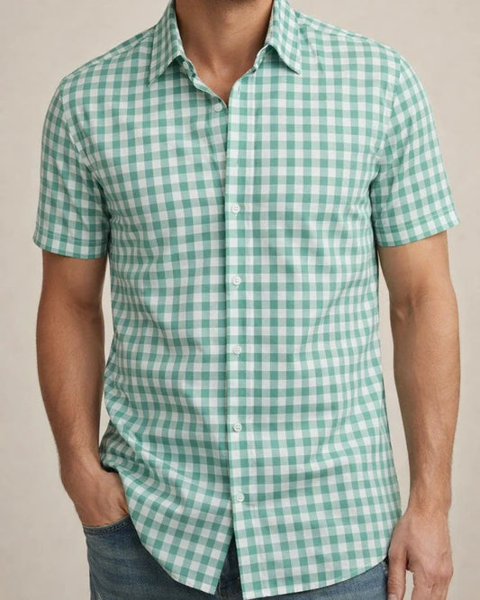 Men's Short-Sleeve Shirt Notched Collar Casual Checkered Shirt Printed Short-Sleeve Shirt | JRSEE:9e716c2f-d401-46df-9a89-e2b8f2800106