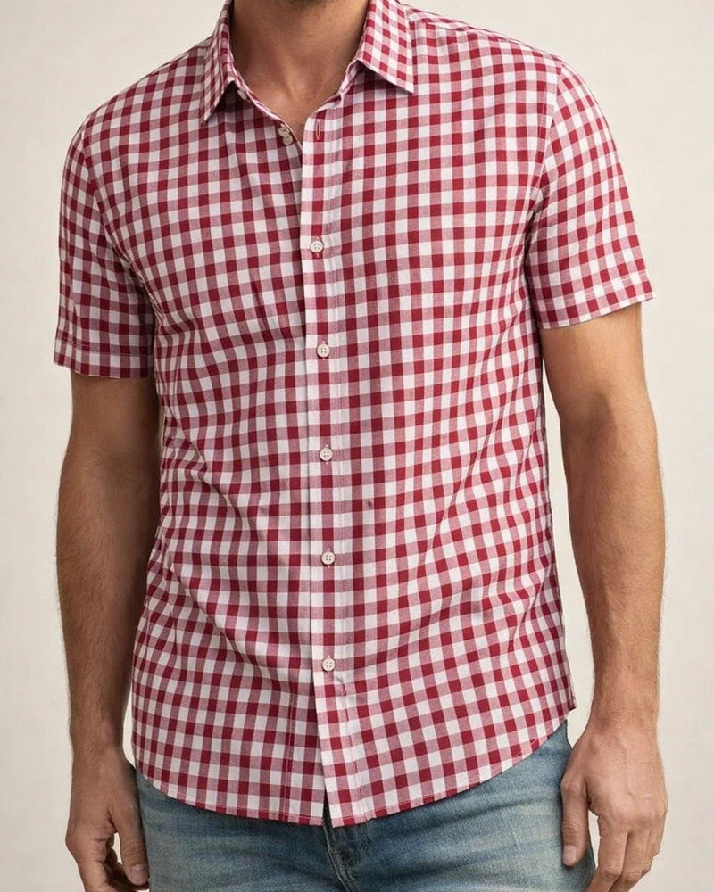 Men's Short-Sleeve Shirt Notched Collar Casual Checkered Shirt Printed Short-Sleeve Shirt | JRSEE:eeb99079-eab2-46fe-9469-b37c3fff869d