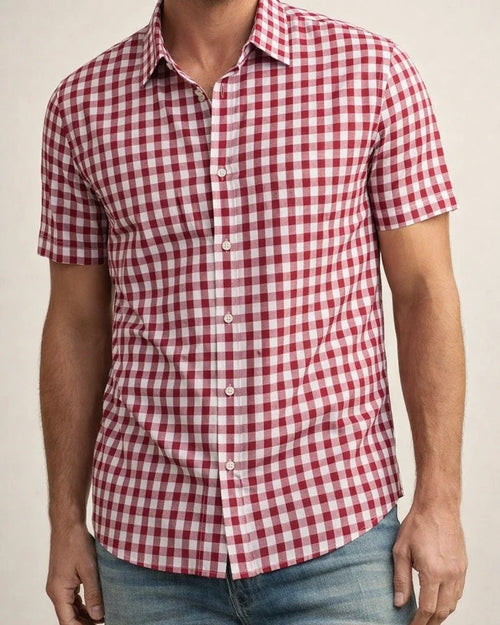 Men's Short-Sleeve Shirt Notched Collar Casual Checkered Shirt Printed Short-Sleeve Shirt | JRSEE:eeb99079-eab2-46fe-9469-b37c3fff869d