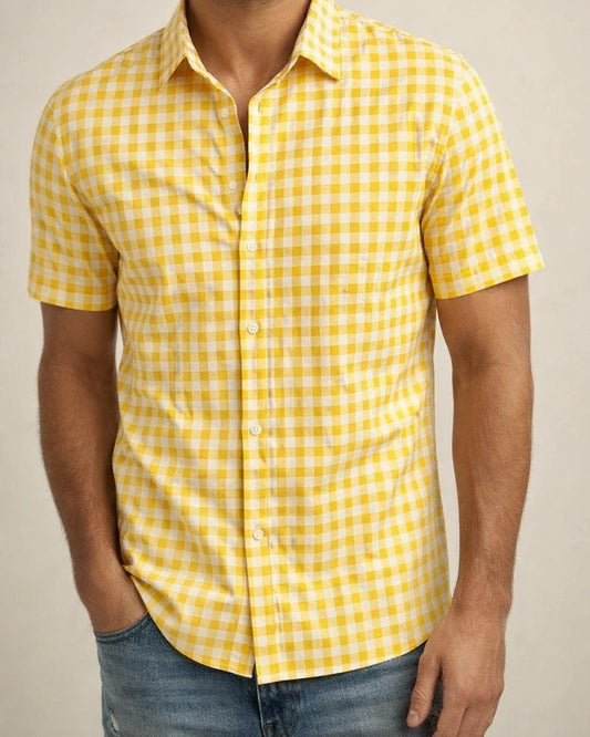 Men's Short-Sleeve Shirt Notched Collar Casual Checkered Shirt Printed Short-Sleeve Shirt | JRSEE:00387d7a-99d7-4cd0-9fb9-c13080d85181