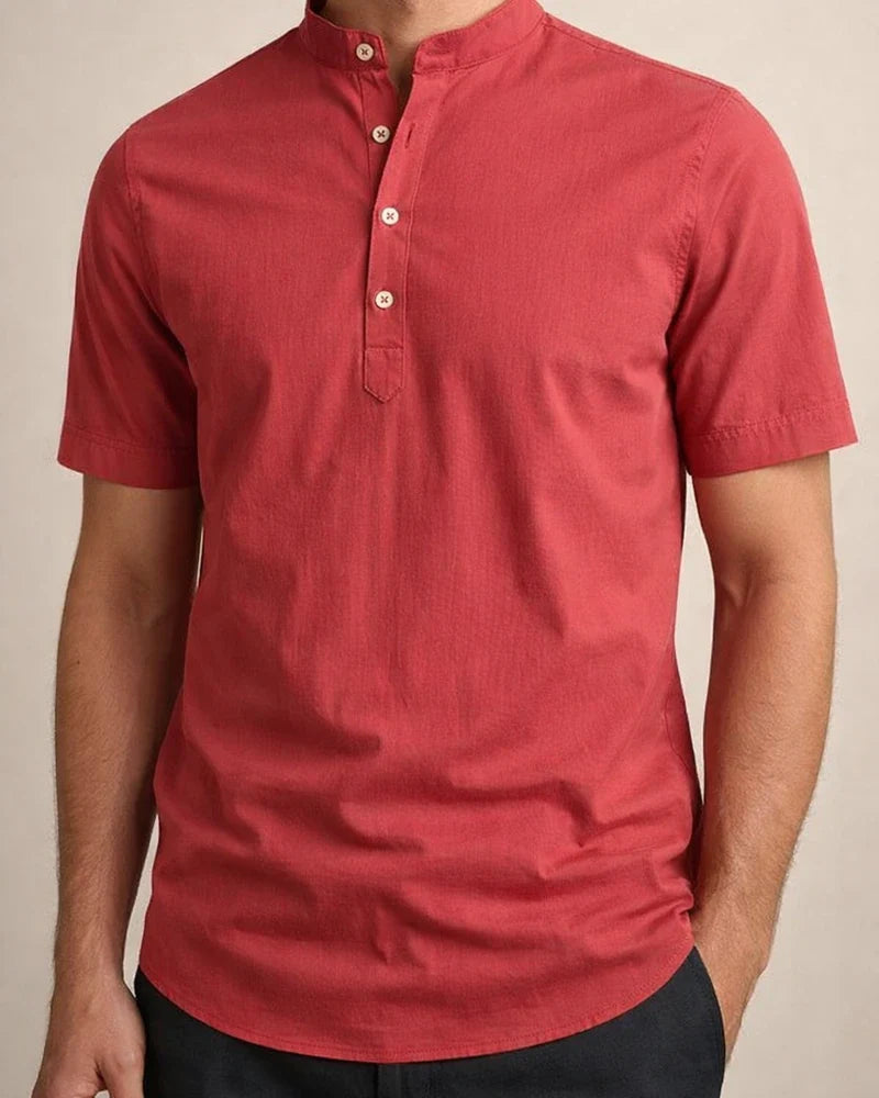 Men's Short-sleeved Shirt Stand-up Collar Pullover Solid Colour Buttons Casual Fashion Short-sleeved Shirt | JRSEE:6388d38c-446f-40c3-92bd-587819f487da