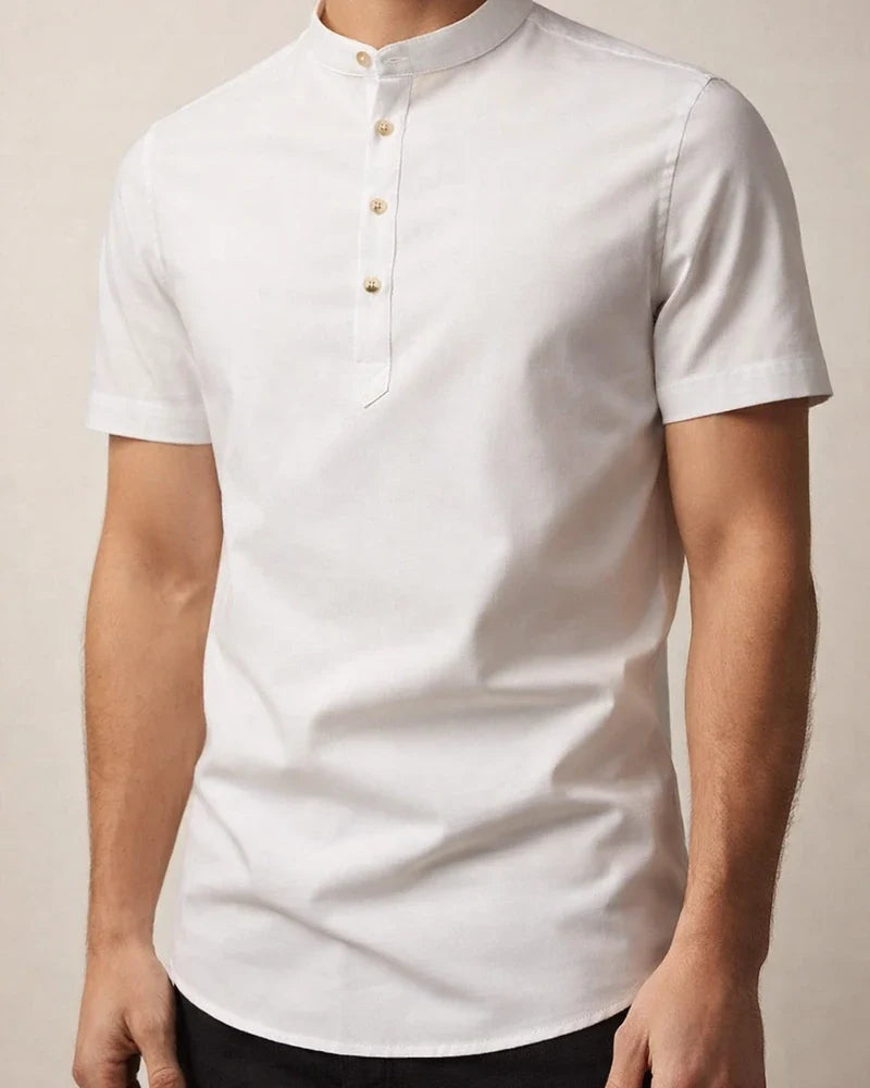 Men's Short-sleeved Shirt Stand-up Collar Pullover Solid Colour Buttons Casual Fashion Short-sleeved Shirt | JRSEE:7a4c96e3-3ffc-46c2-af9d-a03a471786ec
