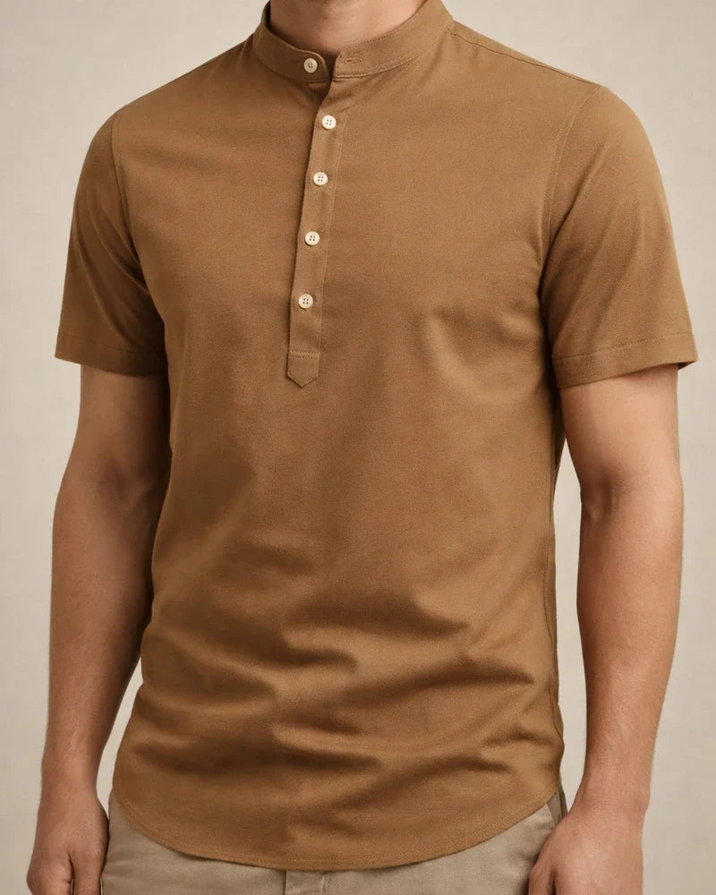 Men's Short-sleeved Shirt Stand-up Collar Pullover Solid Colour Buttons Casual Fashion Short-sleeved Shirt | JRSEE:97c070a3-d8e2-453d-8fbe-2c1c3bc5f57e