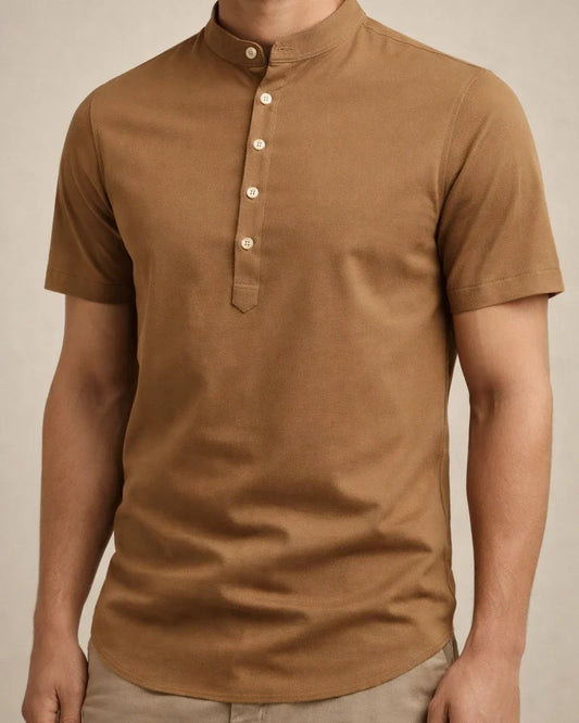 Men's Short-sleeved Shirt Stand-up Collar Pullover Solid Colour Buttons Casual Fashion Short-sleeved Shirt | JRSEE:97c070a3-d8e2-453d-8fbe-2c1c3bc5f57e