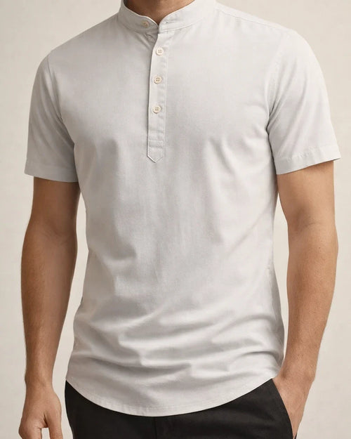 Men's Short-sleeved Shirt Stand-up Collar Pullover Solid Colour Buttons Casual Fashion Short-sleeved Shirt | JRSEE:fea374d8-e0fa-43cd-b725-4cda29fb2da5