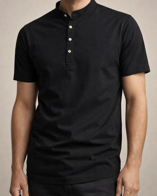 Men's Short-sleeved Shirt Stand-up Collar Pullover Solid Colour Buttons Casual Fashion Short-sleeved Shirt | JRSEE:e5a6b5e5-3993-4e87-ba2b-c4bbfa673d4e