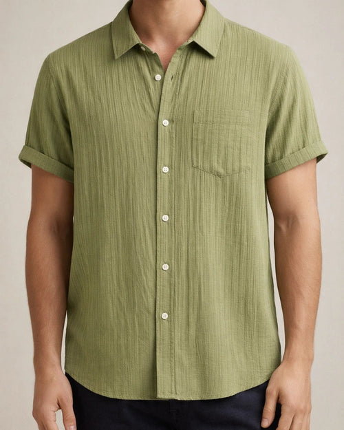 Men's Short-sleeved Shirt Summer New Men's Solid Color Lapel Short-sleeved Shirt S-XXXL | JRSEE:7876c1a3-651d-48b0-9982-7fb7c87b2e57