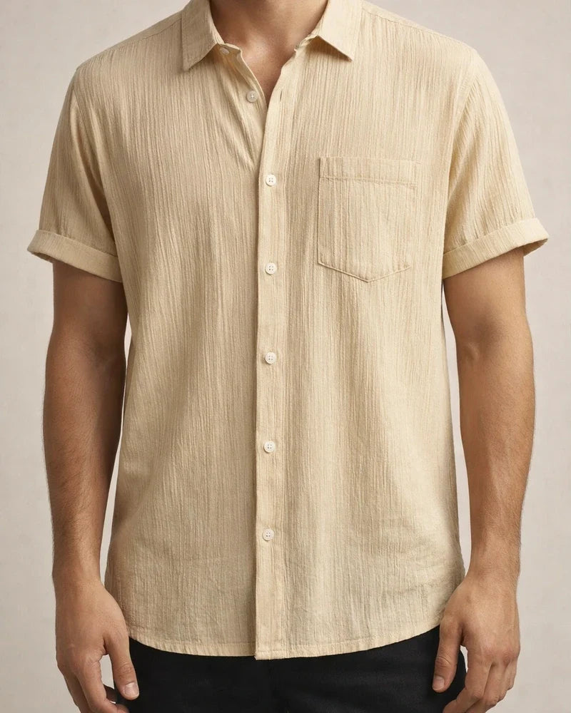 Men's Short-sleeved Shirt Summer New Men's Solid Color Lapel Short-sleeved Shirt S-XXXL | JRSEE:61d815cd-0803-429f-bb18-743bb9afe727