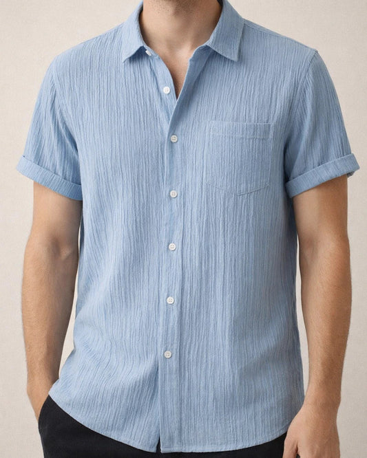 Men's Short-sleeved Shirt Summer New Men's Solid Color Lapel Short-sleeved Shirt S-XXXL | JRSEE:81989b11-2876-437d-9049-3e878e485237