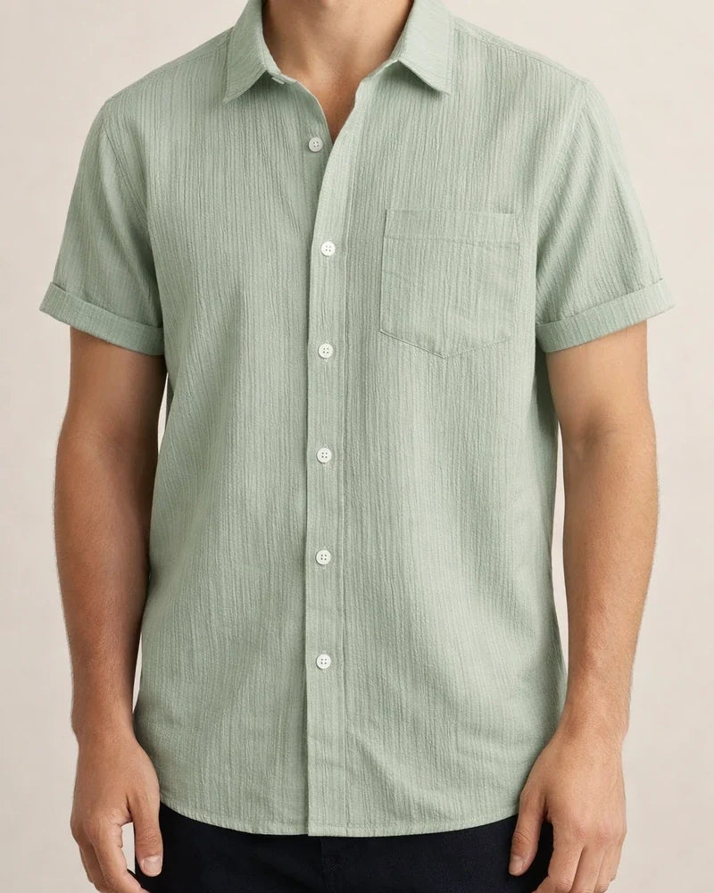 Men's Short-sleeved Shirt Summer New Men's Solid Color Lapel Short-sleeved Shirt S-XXXL | JRSEE:590521db-6632-4f2e-a3d5-b58082fa5128