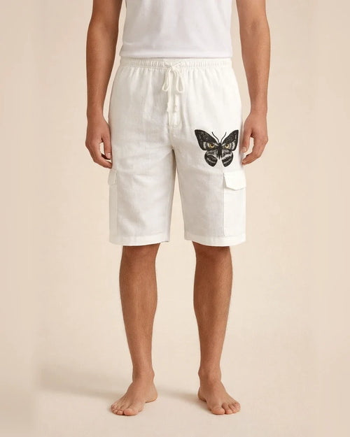 Men's Shorts Linen Shorts Summer Shorts Beach Shorts Multi Pocket Plain Knee Length Beach Linen / Cotton Blend Hawaiian Casual Black White Inelastic | JRSEE:0f0f941c-f895-4508-8095-db9c36b96156