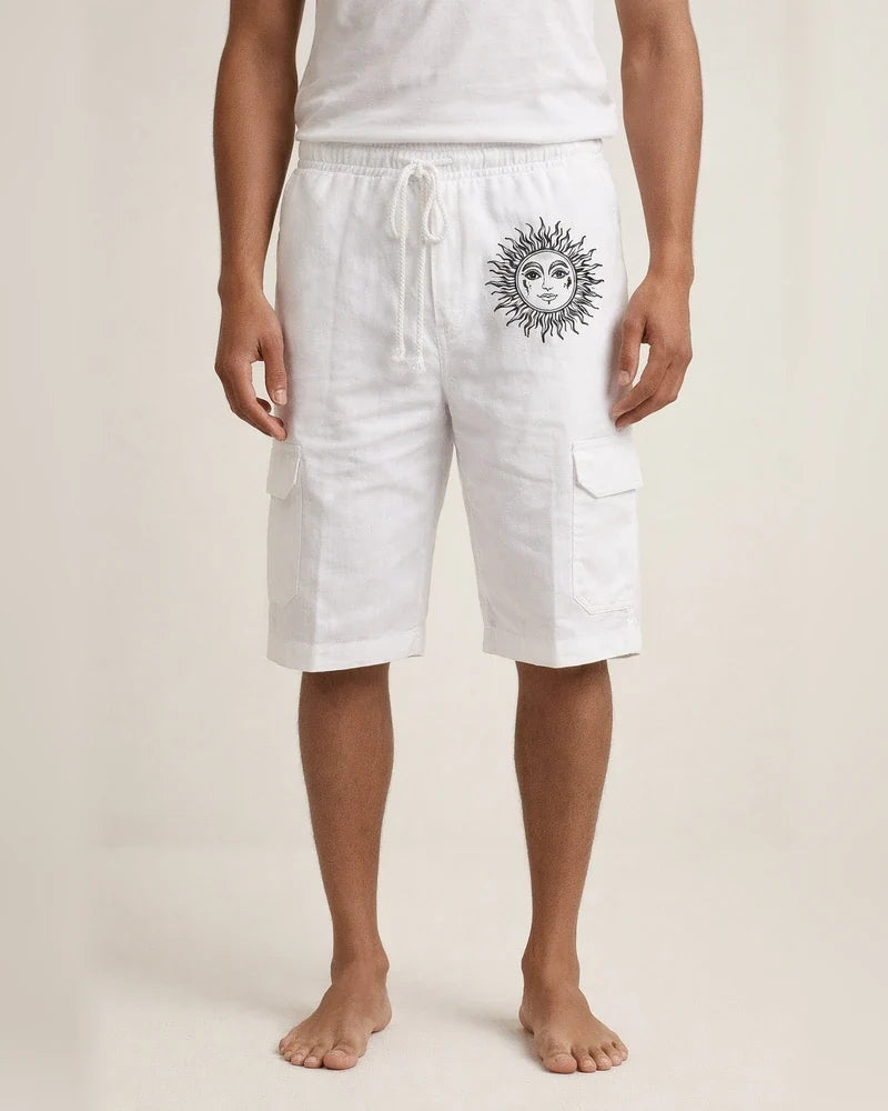 Men's Shorts Linen Shorts Summer Shorts Beach Shorts Multi Pocket Plain Knee Length Beach Linen / Cotton Blend Hawaiian Casual Black White Inelastic | JRSEE:794414b9-ba98-4a0b-8715-6ee355e82592
