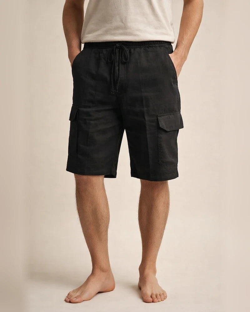 Men's Shorts Linen Shorts Summer Shorts Beach Shorts Multi Pocket Plain Knee Length Beach Linen / Cotton Blend Hawaiian Casual Black White Inelastic | JRSEE:39fced56-065b-4e70-9275-4e18ecca9187