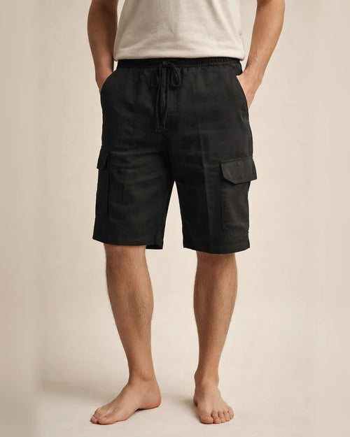 Men's Shorts Linen Shorts Summer Shorts Beach Shorts Multi Pocket Plain Knee Length Beach Linen / Cotton Blend Hawaiian Casual Black White Inelastic | JRSEE:39fced56-065b-4e70-9275-4e18ecca9187