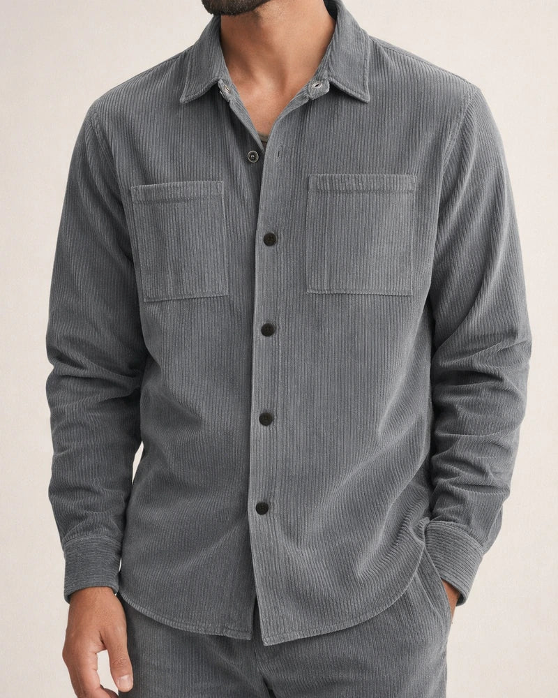 Men's Simple Fashion Stripes Solid Color Long-sleeved Single-breasted Shirt Casual Lapel Corduroy Jacket Slim Jacket Male | JRSEE:1103ceaa-2811-4430-93a2-ad961d2bba39
