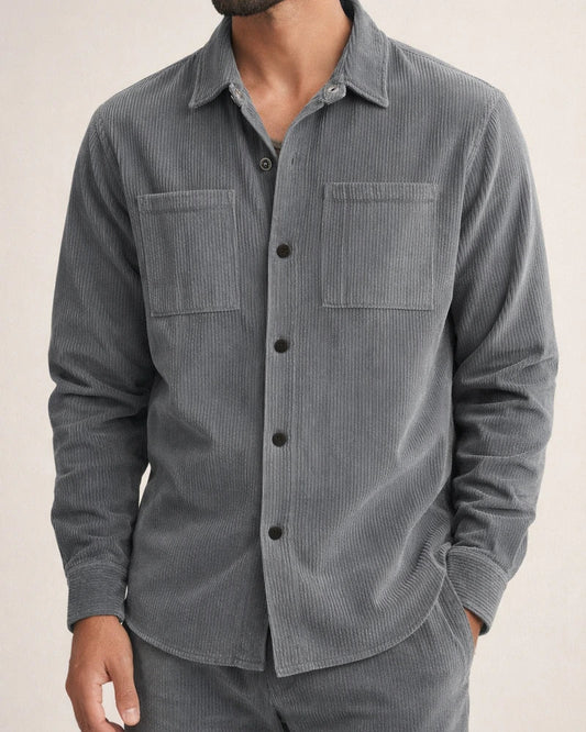 Men's Simple Fashion Stripes Solid Color Long-sleeved Single-breasted Shirt Casual Lapel Corduroy Jacket Slim Jacket Male | JRSEE:1103ceaa-2811-4430-93a2-ad961d2bba39