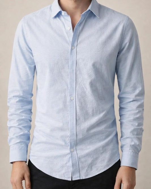 Men's Simple Solid-Color Casual Cotton-Linen Long-Sleeve Shirt with a Turn-Down Collar for Spring and Fall | JRSEE:a2c85a1d-c865-4410-b950-68b18130aae6