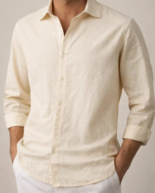 Men's Simple Solid-Color Casual Cotton-Linen Long-Sleeve Shirt with a Turn-Down Collar for Spring and Fall | JRSEE:3b6e4af5-877c-4709-989c-f4d229c2445f