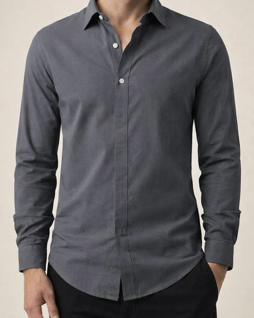 Men's Simple Solid-Color Casual Cotton-Linen Long-Sleeve Shirt with a Turn-Down Collar for Spring and Fall | JRSEE:36211848-e987-45c1-b322-aa56c86317c5