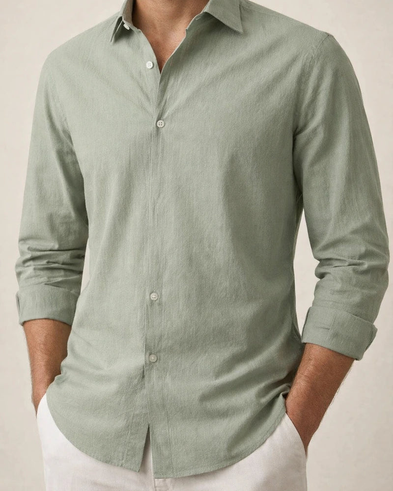 Men's Simple Solid-Color Casual Cotton-Linen Long-Sleeve Shirt with a Turn-Down Collar for Spring and Fall | JRSEE:a581686d-a7da-4937-9959-fcb069a1e9b7