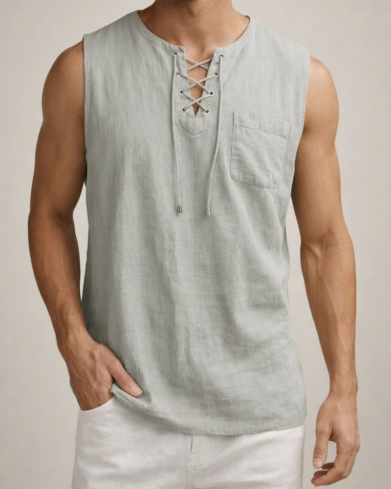 Men's Sleeveless Tops Air Eye Tie Stand-up Collar Men's Pullover Casual Solid Color Shirt | JRSEE:290f9388-d729-4884-ab58-2d5b35a431e2