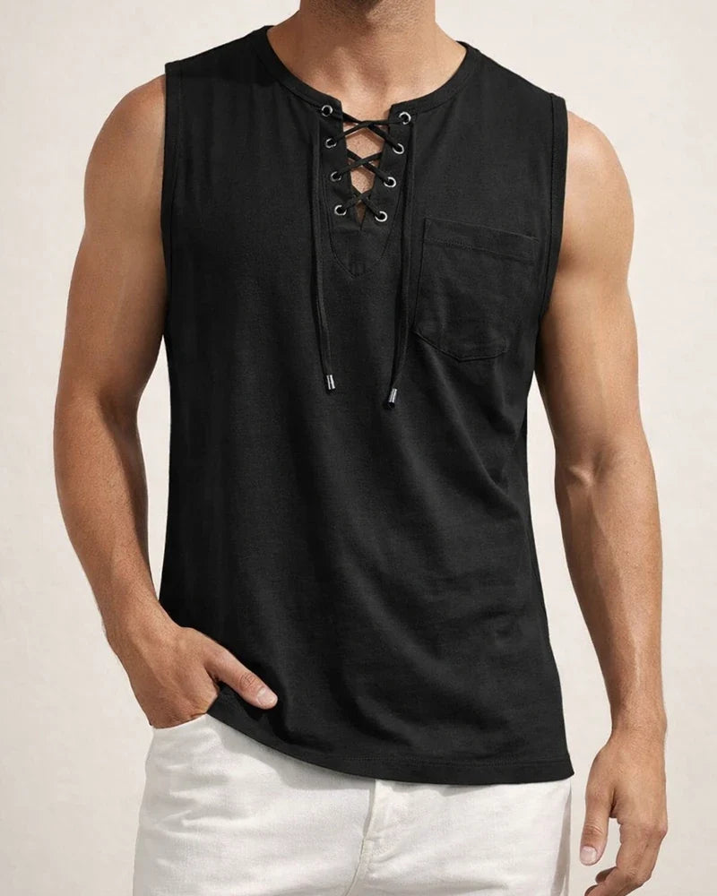 Men's Sleeveless Tops Air Eye Tie Stand-up Collar Men's Pullover Casual Solid Color Shirt | JRSEE:a1341d7c-82a4-4d87-8273-0d0379f2c01c