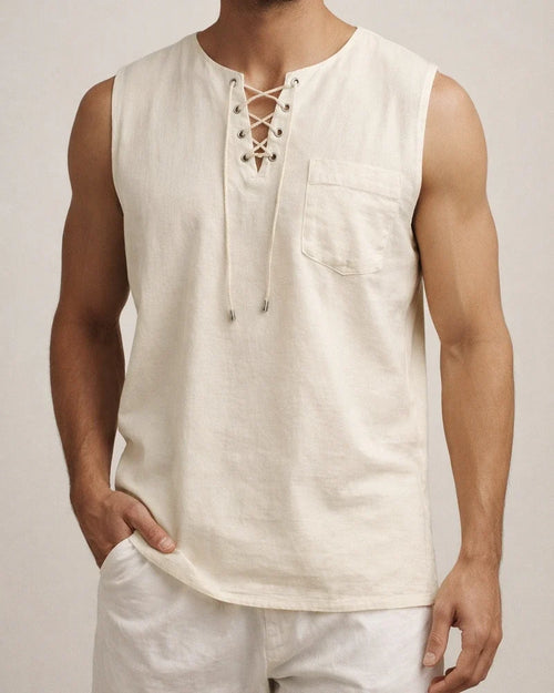 Men's Sleeveless Tops Air Eye Tie Stand-up Collar Men's Pullover Casual Solid Color Shirt | JRSEE:9e573805-927f-43a7-8dc7-19619f258ea3