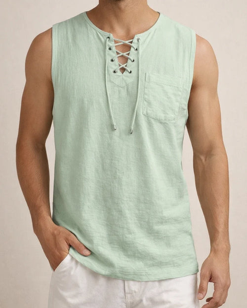 Men's Sleeveless Tops Air Eye Tie Stand-up Collar Men's Pullover Casual Solid Color Shirt | JRSEE:9c192352-fe4f-4930-b2f0-223ce7ddddef