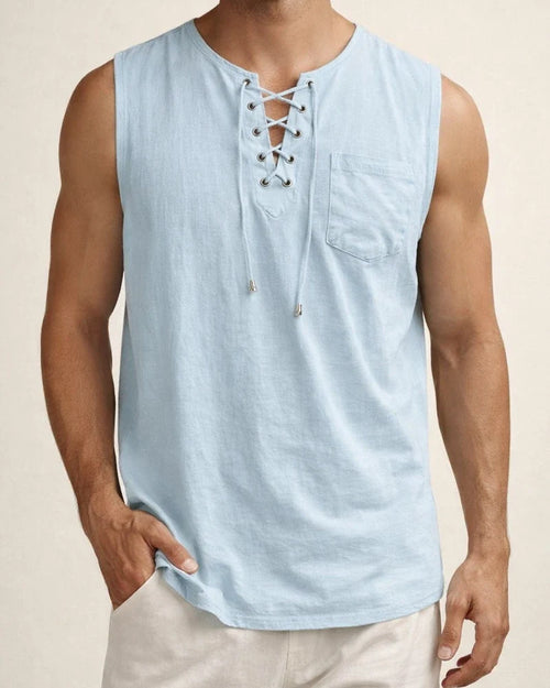 Men's Sleeveless Tops Air Eye Tie Stand-up Collar Men's Pullover Casual Solid Color Shirt | JRSEE:3655b10a-7f20-496a-ba44-a0e41744cd54