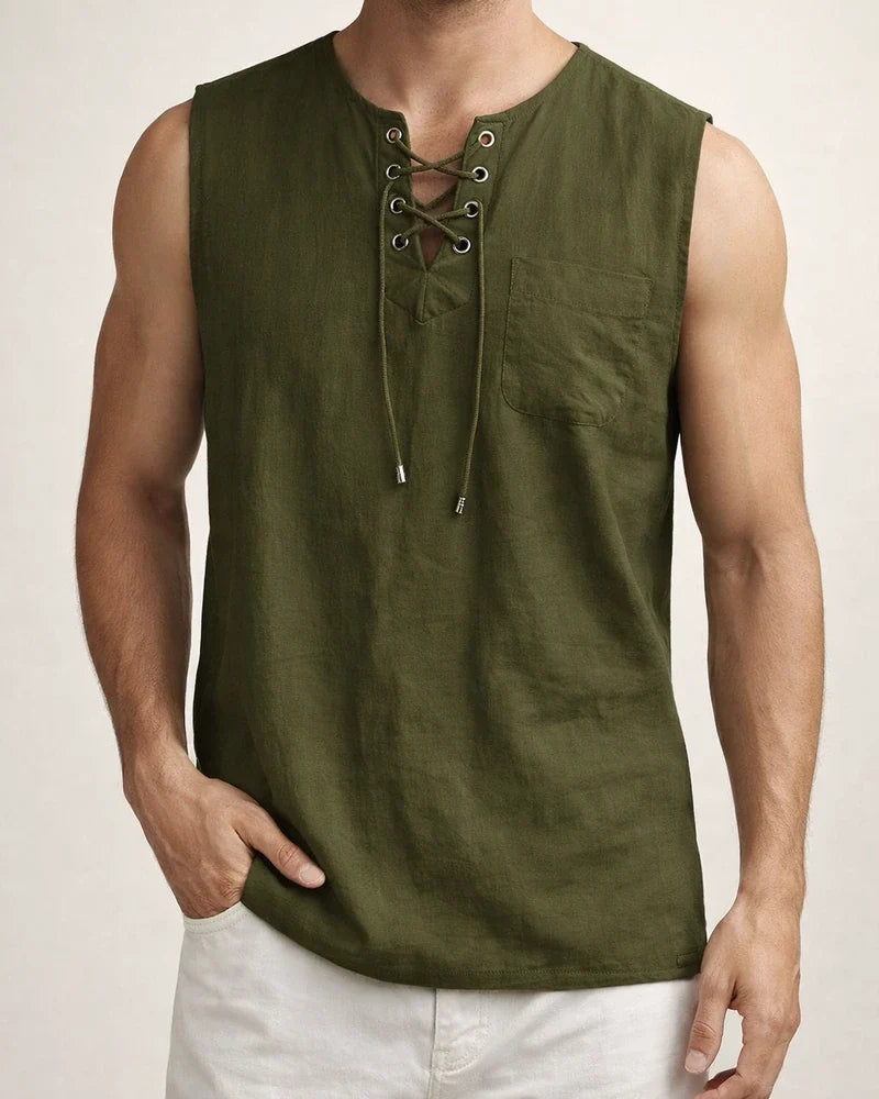 Men's Sleeveless Tops Air Eye Tie Stand-up Collar Men's Pullover Casual Solid Color Shirt | JRSEE:53044c41-c751-4600-9fa0-cd88d1b09c6b