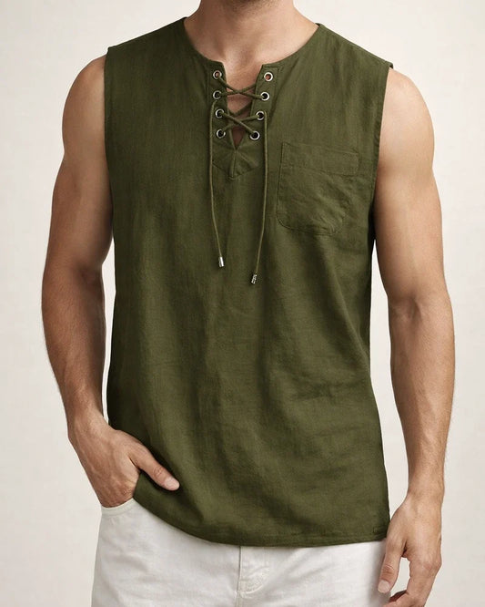 Men's Sleeveless Tops Air Eye Tie Stand-up Collar Men's Pullover Casual Solid Color Shirt | JRSEE:53044c41-c751-4600-9fa0-cd88d1b09c6b